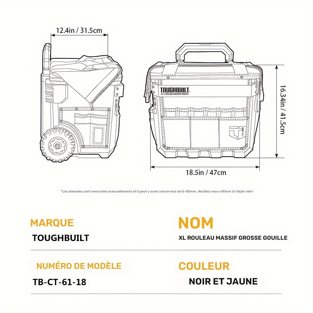 Organisateur à outils roulant XL à grande ouverture
