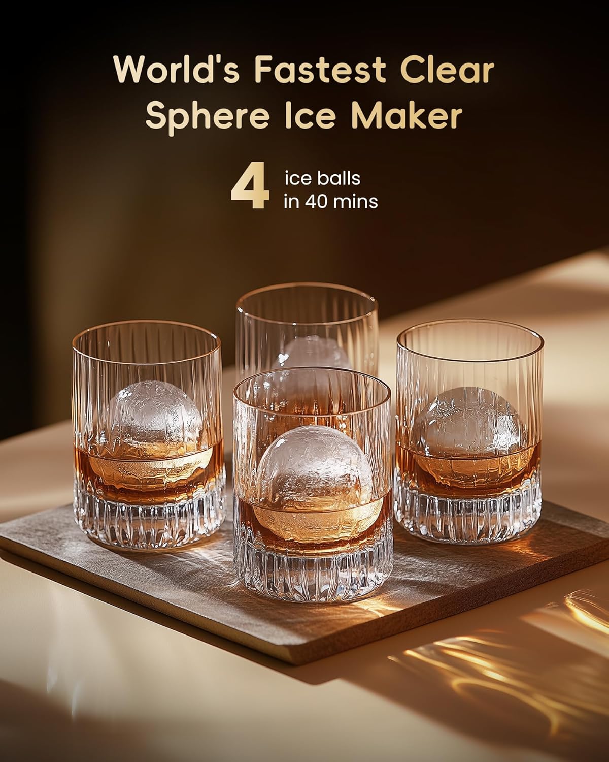ecozy Macchina per Sfere di Ghiaccio Trasparenti 2” | 4 Sfere in 40 Min, 144 al Giorno, Auto-Pulizia per Whisky Bar