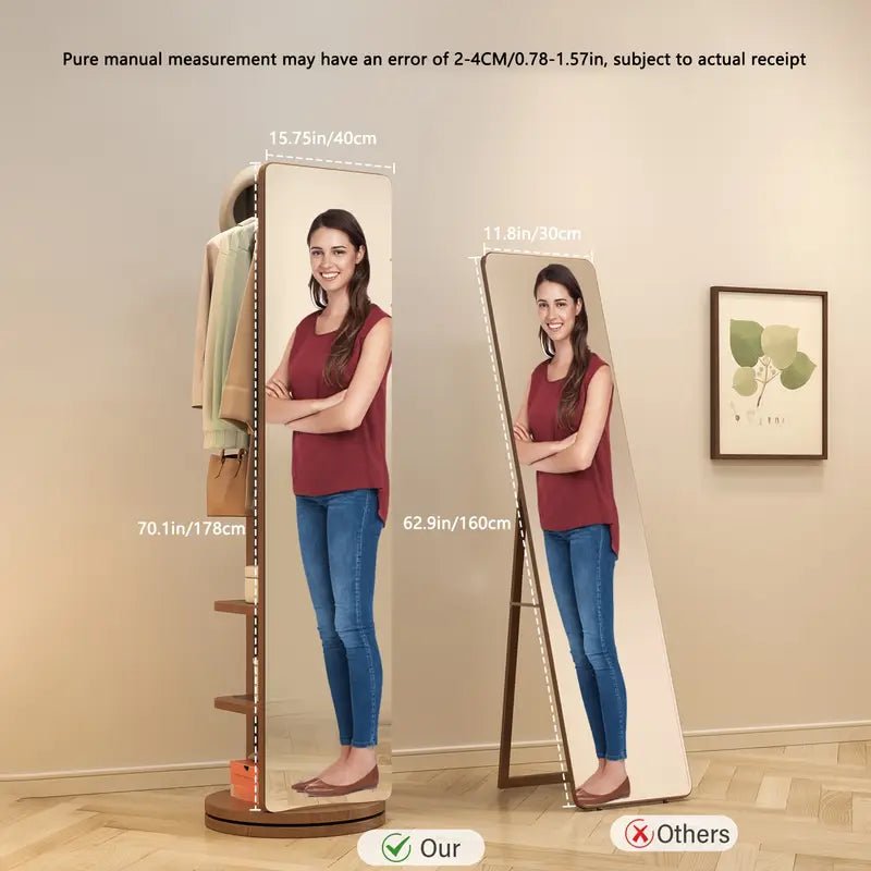 D✨ Miroir sur Pied en Bois Massif – Pivotant avec Porte-Manteau ! 🪞