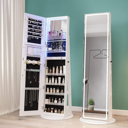Armoire à bijoux avec miroir pleine longueur et lumières LED réglables
