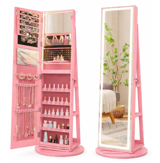 Armoire à bijoux avec miroir pleine longueur et lumières LED réglables