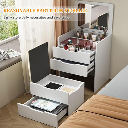 Coiffeuse 3 en 1 peu encombrante avec miroir LED rabattable