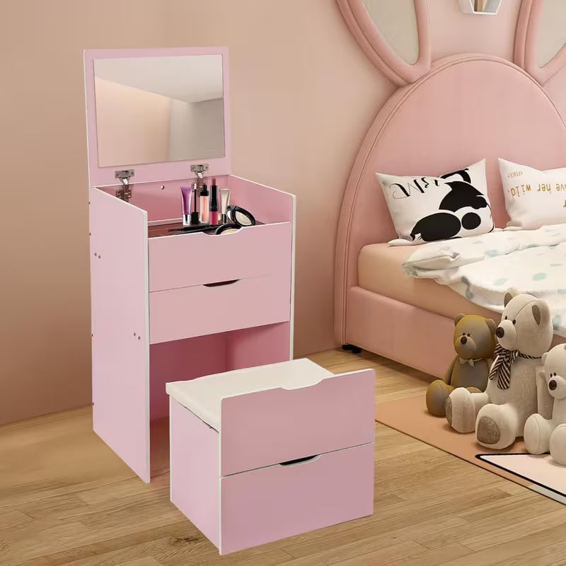Coiffeuse 3 en 1 peu encombrante avec miroir LED rabattable