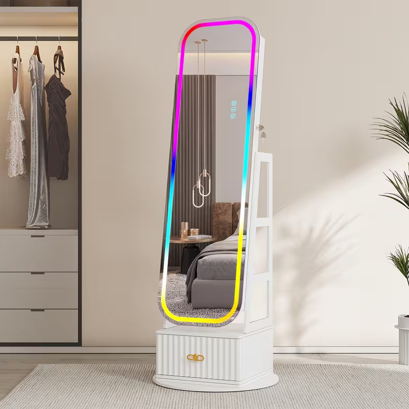 Armoire à bijoux 360° vintage avec miroir et lumières LED