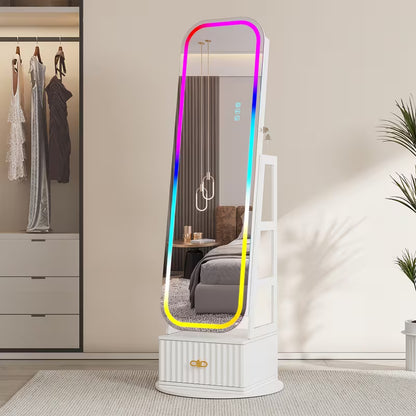 D Armoire à bijoux 360° Vintage avec Miroir et Lumières LED
