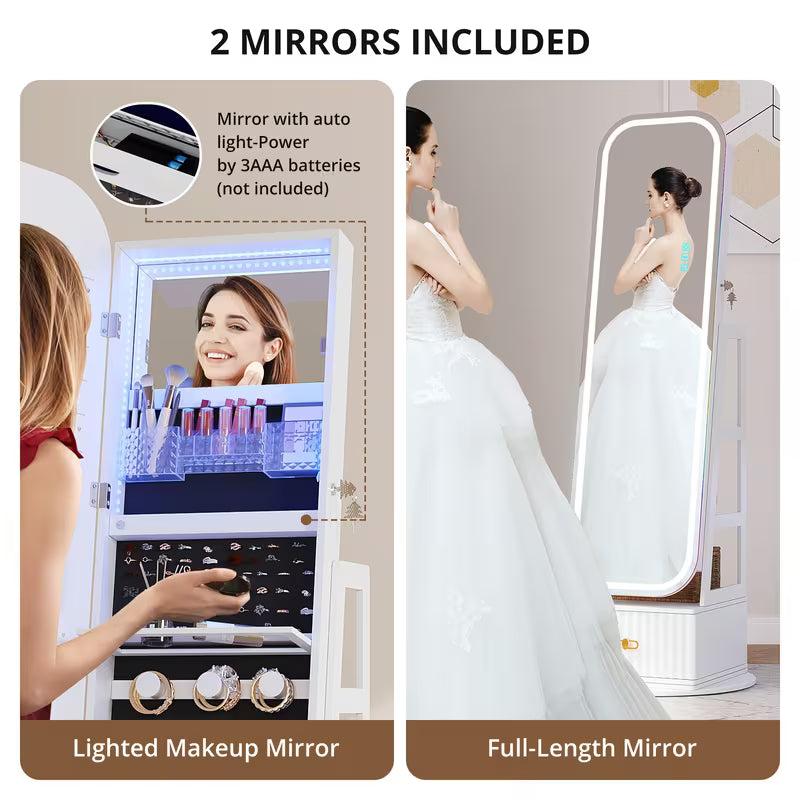 Armoire à bijoux 360° vintage avec miroir et lumières LED