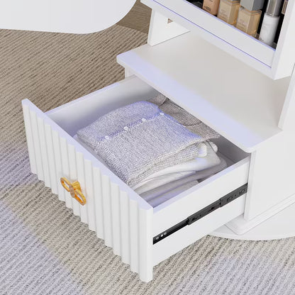 D Armoire à bijoux 360° Vintage avec Miroir et Lumières LED