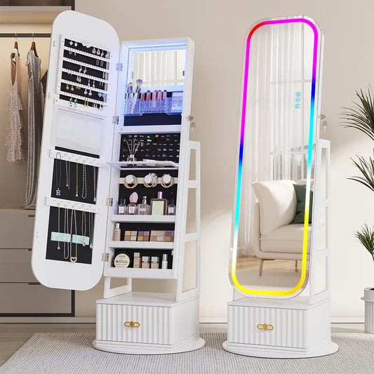 Armoire à bijoux 360° vintage avec miroir et lumières LED