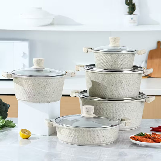 Ensemble d'ustensiles de cuisine avec casserole et poêle revêtues de pierre Maifan