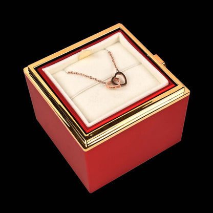 Sparkly Roses Eternal Rose Box - W/ Engraved Necklace & Real Rose