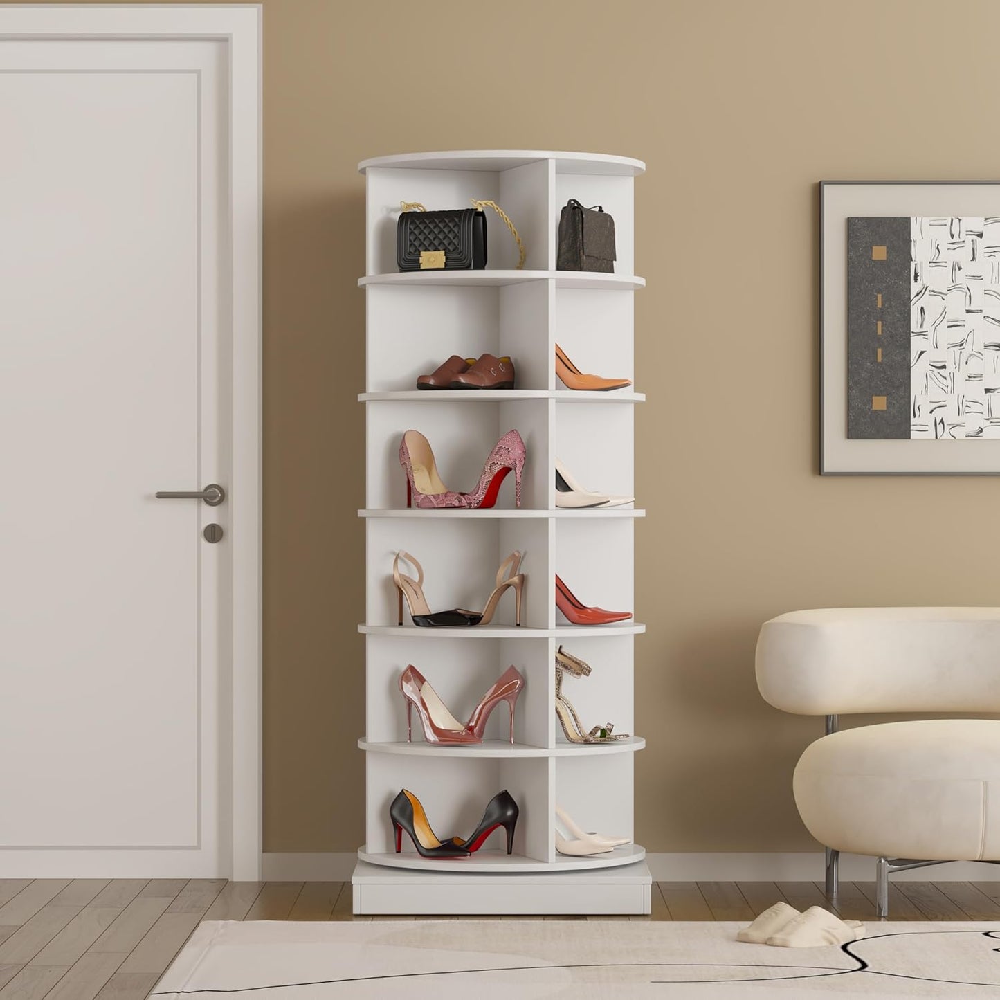 F Meuble à chaussures rotatif à 360 degrés