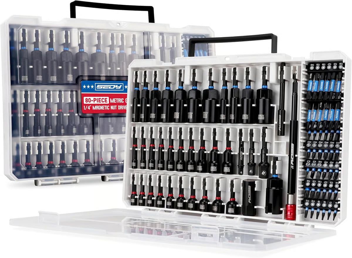 🧰 Set da 80 Pezzi di Bussole Magnetiche ad Impatto – Metriche & SAE 🔧