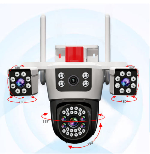 Caméra de surveillance intelligente rotative à trois têtes