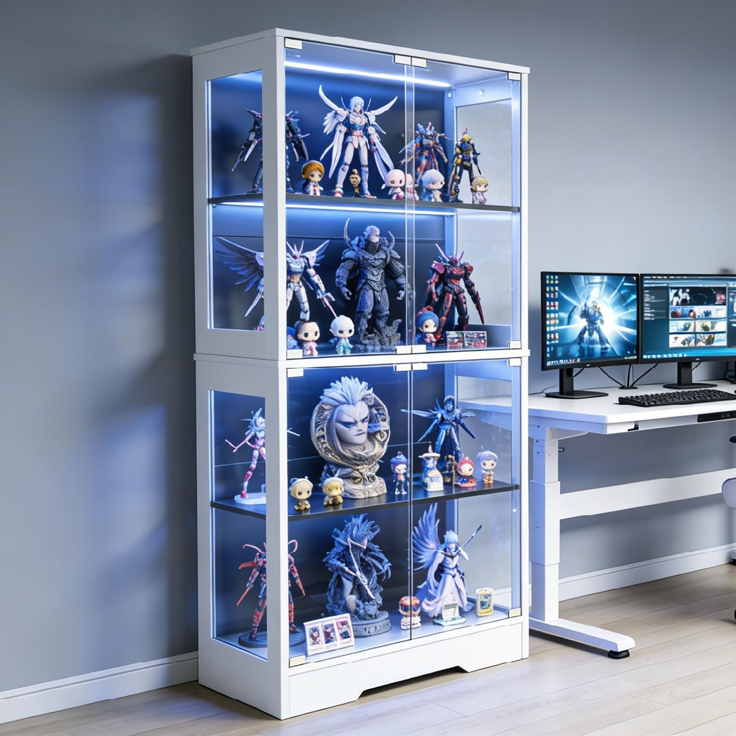 Buffet Vitrine avec 4 Étagères et Éclairage LED 3 Couleurs